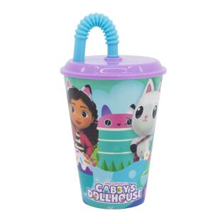 Gabby's Dollhouse Plastikbecher mit Strohhalm, 430 ml - Trinkbecher, Becher
