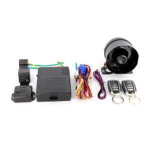 Car alarm system with remote control, central locking control set, shock sensor, siren, and wiring - Vehicle alarm & lock