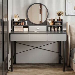 Măsuță de toaletă cu oglindă rotundă și sertare - BeComfort Măsuțe de toaletă