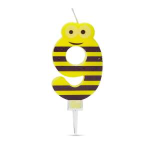 Number 9 birthday candle, bee design, yellow and black stripes - Birthday Candle & Cake Topper