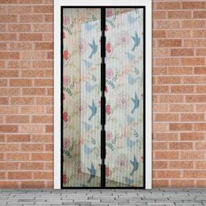 Magnetic door screen with bird pattern, 100 x 210 cm, black frame - Mosquito Net