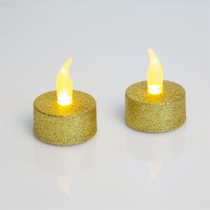 Két arany csillámos LED teamécses fehér háttérrel - Mécses