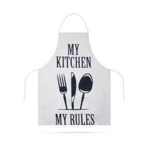White apron with 'My Kitchen, My Rules' text and cutlery design - Apron