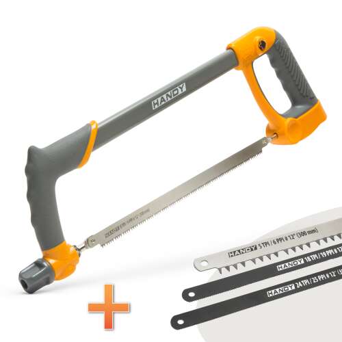 Handy universal saw with 4 interchangeable blades, for wood, metal, plastic, and aluminum
