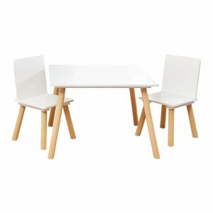 GINGER HOME Kinder Tisch mit 2 Stühlen – Set aus Holz, Weiß