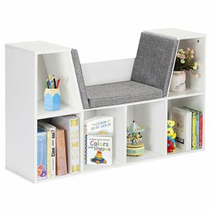 Raft pentru copii 3 în 1, bibliotecă și bancă cu 6 compartimente de depozitare - Mobilier de living