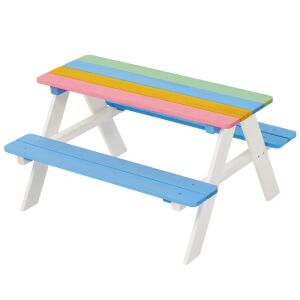 GINGER HOME Rainbow Kinder Picknicktisch mit Bänken, Holz Gartenmöbel - Kindertische, Stühle, Kinder-Küchenfußbänke, Schreibtisch für Jugendliche und Jugendbetten