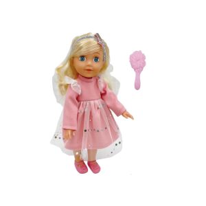 Lalka Yala Baby ze szczotką do włosów, 35 cm blond lalka w różowej sukience - Nonbrand Baba