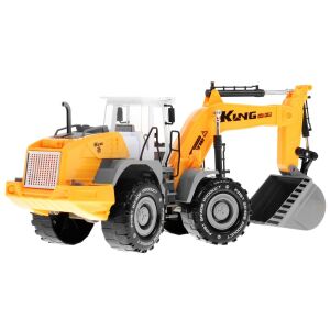Hračka rýpadlo King Construction, žltá a sivá, pohľad z uhla - Ramiz Vozidlo na diaľkové ovládanie