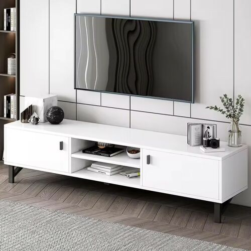 RT10 fehér TV állvány tároló polcokkal és szekrényekkel nappaliba