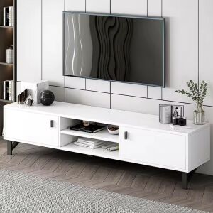 Biely TV stolík RT10 s úložnými policami a skrinkami do obývačky - Nábytok na TV a médiá