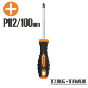 Skrutkovač Handy PH2 100 mm s gumovou rukoväťou v čiernej a oranžovej farbe - Skrutkovače