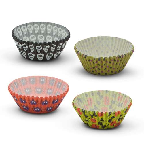 Halloween muffin baking cups, set of 4 designs, 25 of each design, skull, owl, spider, pumpkin