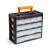 Black and orange plastic tool organizer with 11 drawers, all closed