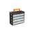 Black and orange plastic tool organizer with 11 drawers, all closed