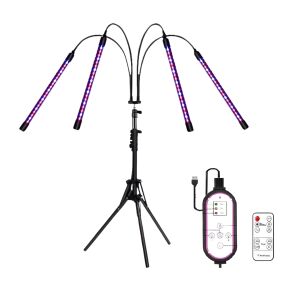 BiXXBi növénytermesztő lámpa állvánnyal, teljes spektrummal, 4 fénycsővel, 3 színnel, 4 világítási móddal, 10 állítható fényerővel, állítható magassággal, időzítővel, távirányítóval, 360 fokos - Növénynevelő lámpa