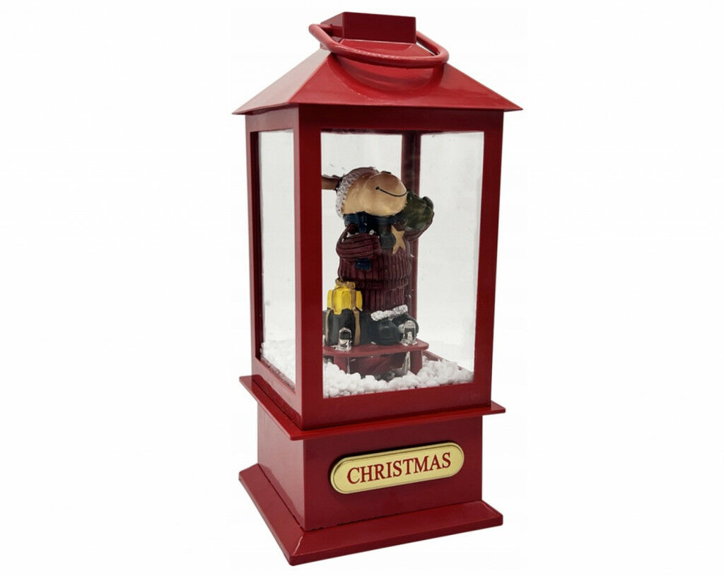 Karácsonyi lámpás fény- hang és hó funkcióval - piros