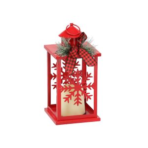 Felinar roșu de Crăciun cu LED 12,5 x 12,5 x 30,5 CM - Decorațiuni de Crăciun