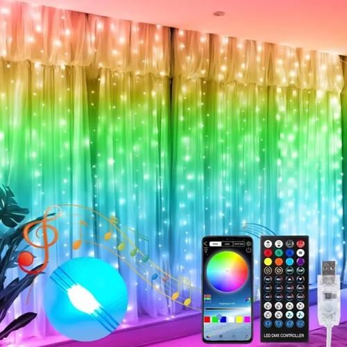 Интелигентни Bluetooth RGBIC завеси с дистанционно управление и управление на приложения