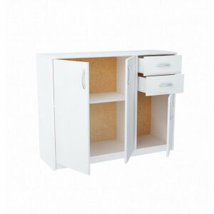 Nyitott fehér Komód szekrény fiókokkal és polcokkal, belső nézet - BeComfort