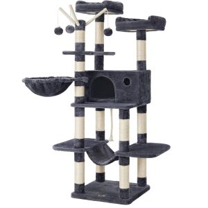 FEANDREA Ansamblu de joaca pisici, tip copac, 3 culcusuri, ascunzatoare, hamac, 50x50x164 cm, gri 111772703 - Feandrea Mobilier pentru pisici