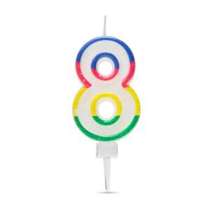 Lumânare de ziua de naștere numărul 8, multicoloră, cu sclipici - Decoratiuni pentru tort