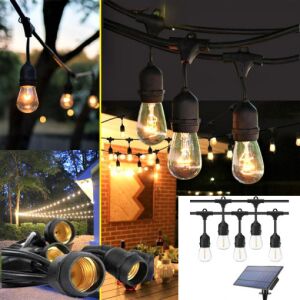 Napelemes kültéri lámpafüzér 10 izzóval, 5 méter hosszú, fekete kábel, meleg fehér fény - Nonbrand Fényfüzér