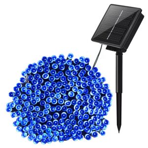 Kék napelemes szalaglámpa, 100 LED, 12 méter hosszú, kültéri díszítéshez - Fényfüzér