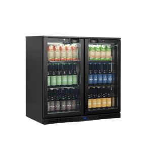 Черен хладилен витрина TEFCOLD BA26H с две врати, пълен с напитки - Хладилна витрина