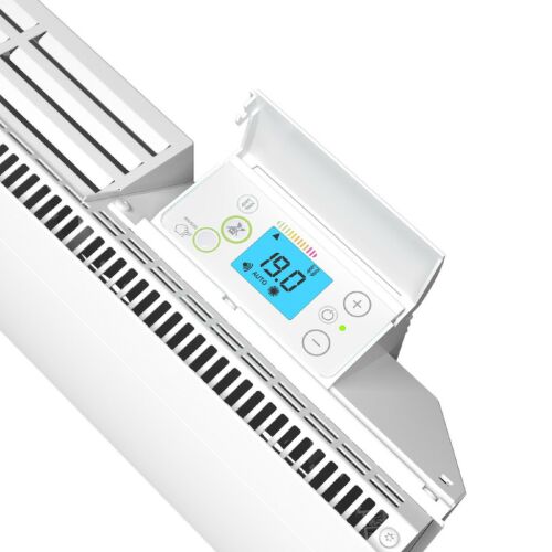 Detailný záber na ovládací panel radiátora Noirot Walter H 2000 BL s LCD displejom