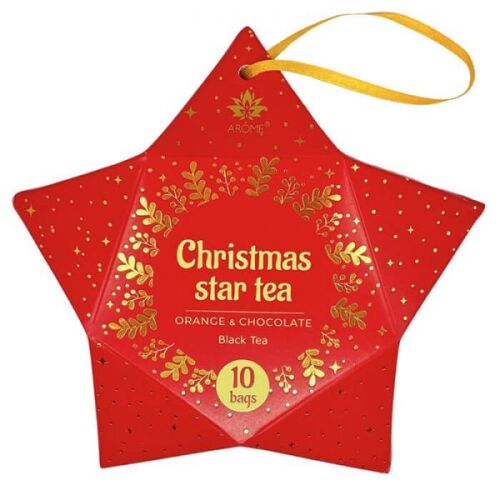 AROME zamatos teaválogatás csillag alakú karácsonyi díszdobozban - 10 darabos - narancs és csokoládé 111779549