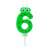 Lumânare de ziua de naștere verde numărul 6 cu față de broască și puncte roșii