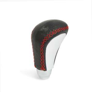 Black leather gear knob with red stitching - MNC