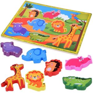Puzzle din lemn Animale safari cu piese - Puzzle pentru copii