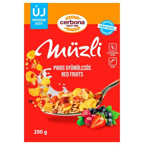 Cerbona Piros-gyümölcsös müzli 200 g (dobozos) 119562209