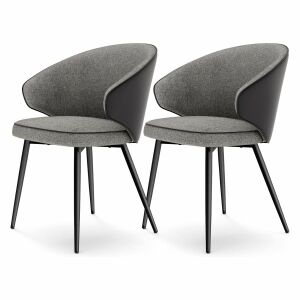 Sada dvoch tmavosivých čalúnených jedálenských stoličiek s podrúčkami a kovovými nohami. - Jedálenská stolička