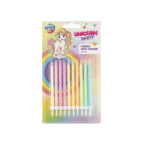 Rođendanske svijeće Moxy Unicorn Party s držačima, 10 kom