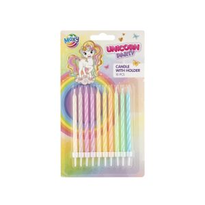Świeczki urodzinowe Moxy Unicorn Party ze stojakami, 10 sztuk - Świeczka urodzinowa i ozdoba tortu