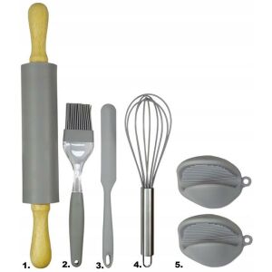 Szilikon sodrófa, ecset, kés, habverő és sütőkesztyű konyhai eszköz készlet - Sodrófa & Nyújtófa