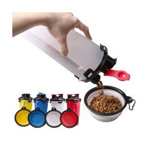 Hordozható kulacs, összenyomható tállal - FEHÉR