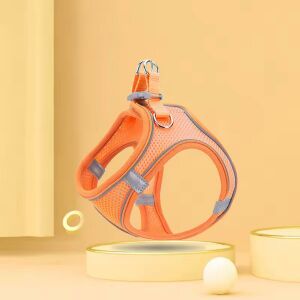 Légáteresztő hám fényvisszaverővel, pórázzal "XS" NARANCSSÁRGA