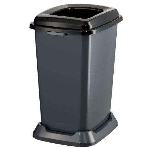 Recipient de colectare selectivă a deșeurilor, plastic, capac deschis, negru, 50L 111814782