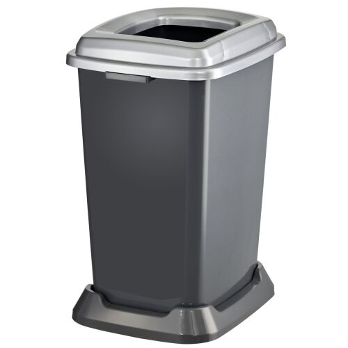 Abfallbehälter für die selektive Abfallsammlung, Kunststoff, offener Deckel, metallfarben, 50L 111814785
