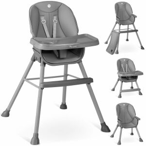 Nukido Tilo Grey High Chair with multiple views, adjustable height, and removable tray - High Chair