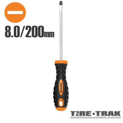 Plochý skrutkovač 8,0 mm x 200 mm, značka Handy, systém gumovanej rukoväte Tire-Trak