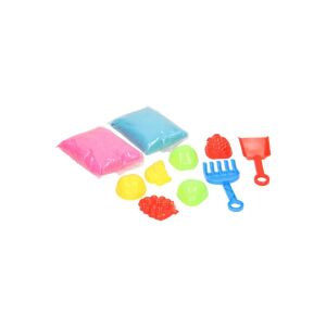 Homokmodell készítő szett alkatrészei: modellező homok, gyümölcs alakú formák, lapát és gereblye - Szabadtéri játék és felszerelés