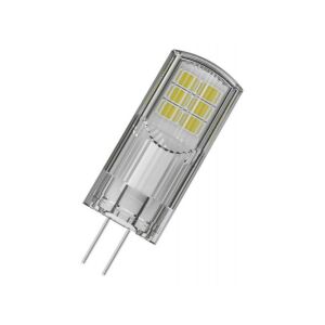 Żarówka LED Osram LEDPIN28 G4 2.6W, przezroczysta obudowa, widok pod kątem - Kominek