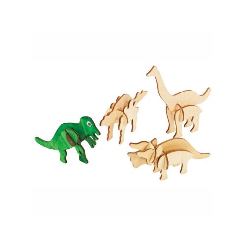 Festetlen és festett 3D fa dinoszaurusz puzzle: T-Rex, Stegosaurus, Apatosaurus, Triceratops - Baba puzzle