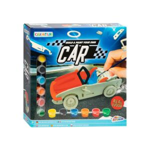 Set Creativ de Construit și Pictat Mașina Ta - Model de mașină DIY din lemn cu vopsele și pensulă - Grafix