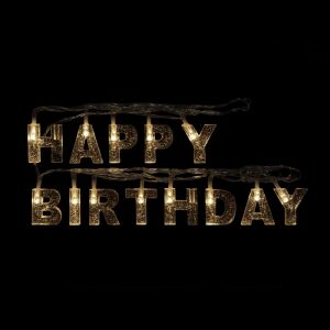 Illuminated 'Happy Birthday' LED string lights on black background - Nonbrand String Light